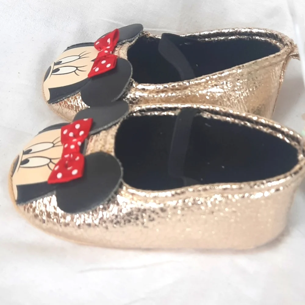 Disney Baby Minnie Mouse Shoes Size 9-12 Months Gold Black Metallic NEW